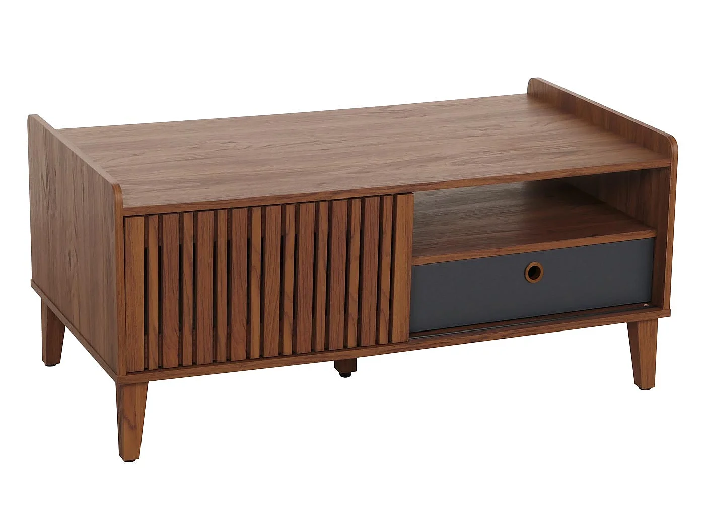Couchtisch MCW-M48, Walnuss-Optik, Schublade dunkelgrau