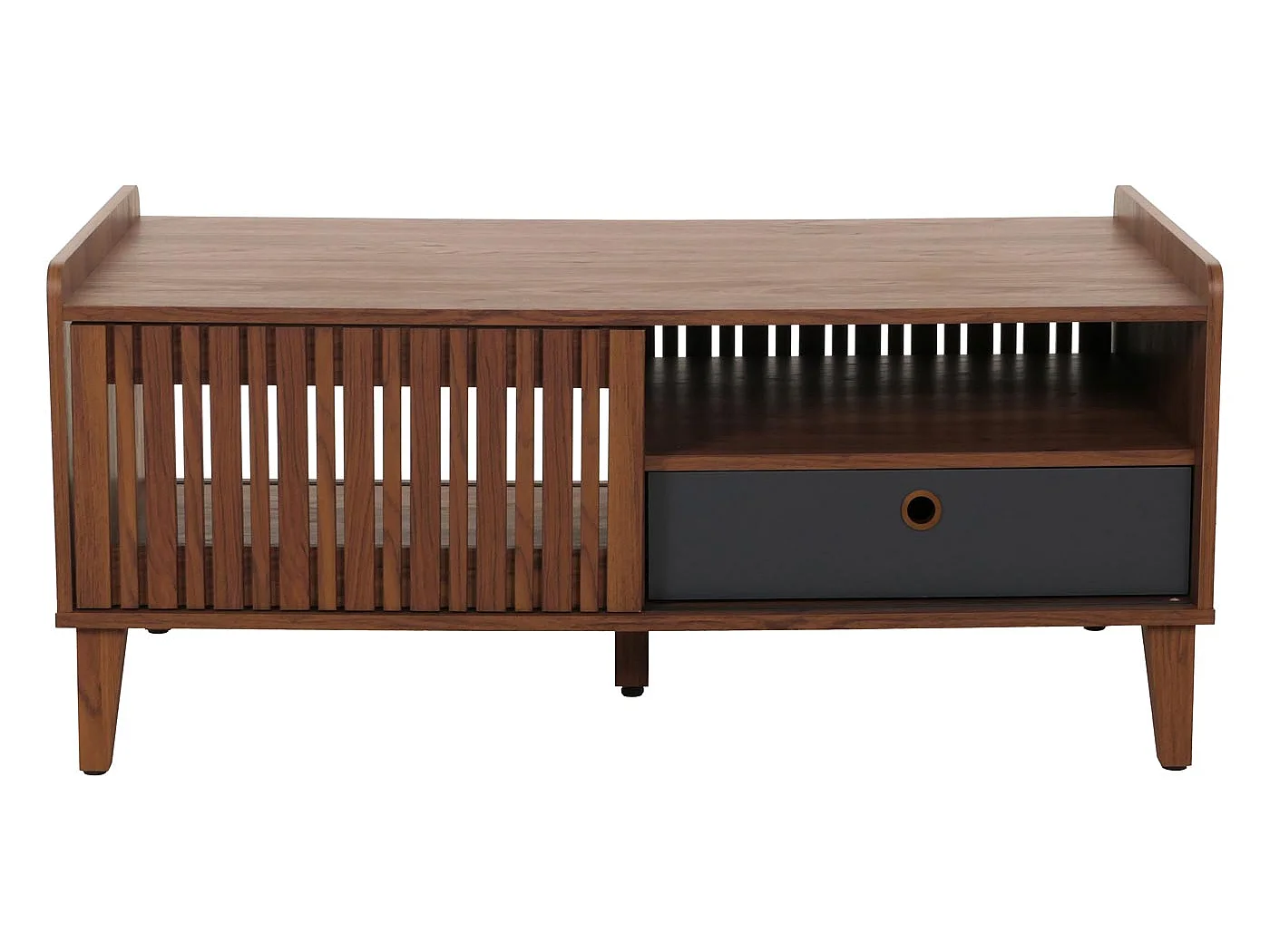 Couchtisch MCW-M48, Walnuss-Optik, Schublade dunkelgrau