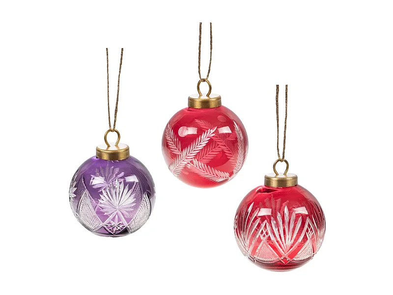 3 boules de Noël en verre ciselé