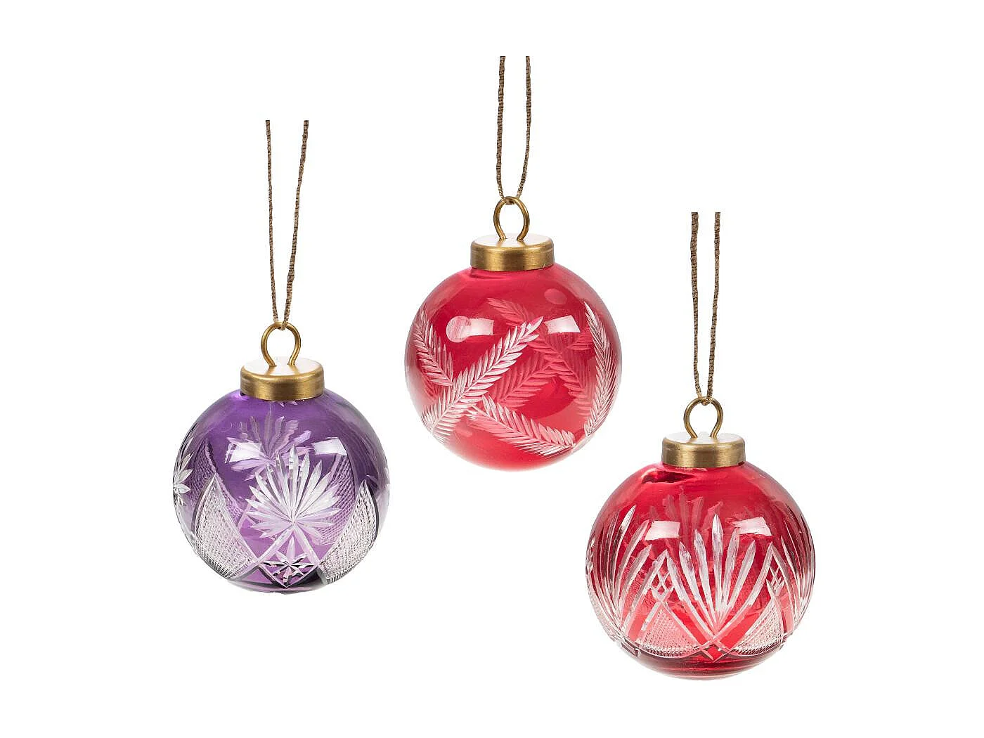 3 boules de Noël en verre ciselé