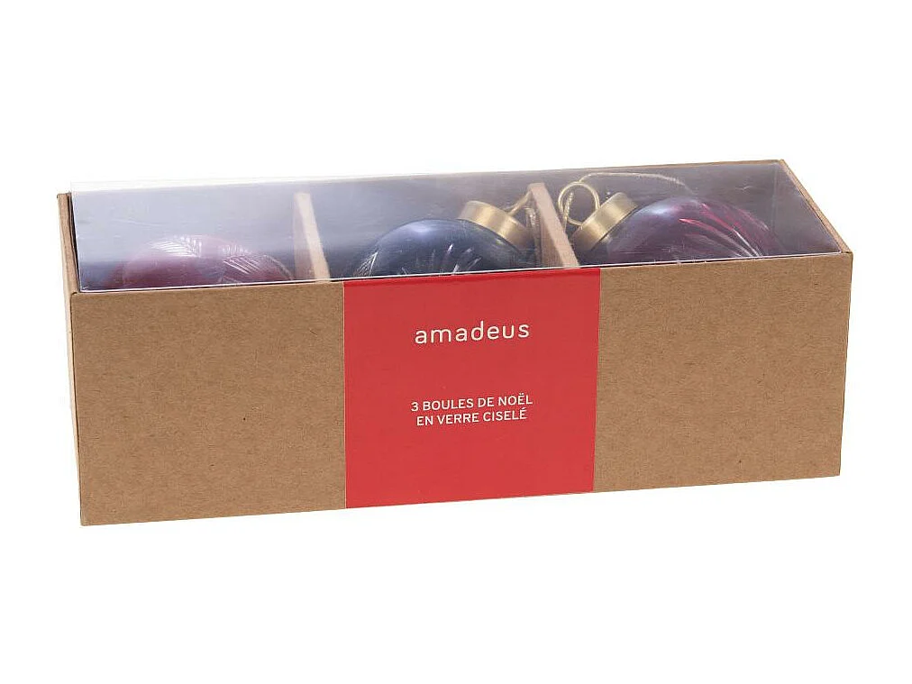 3 boules de Noël en verre ciselé