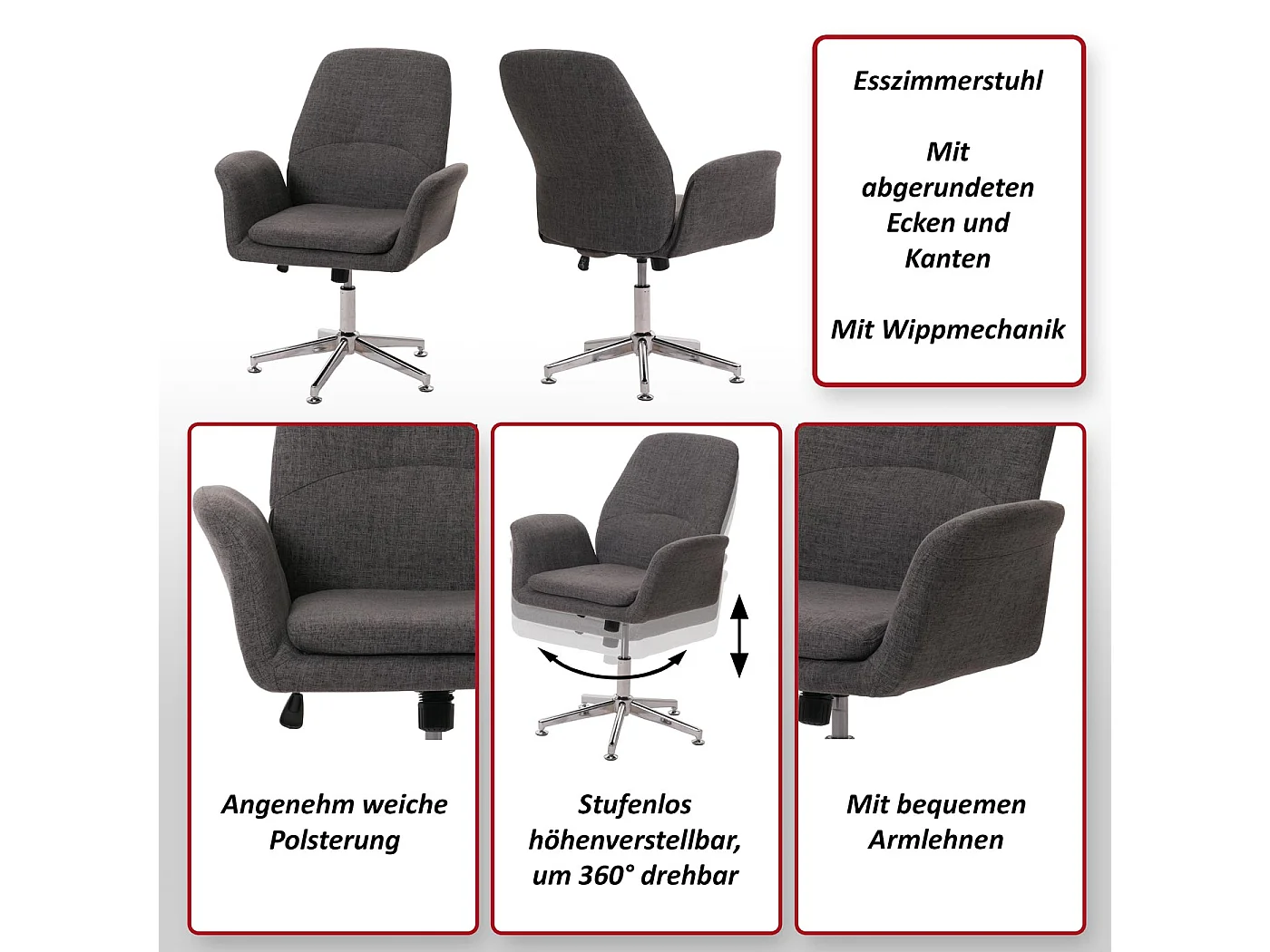 Chaise de salle à manger MCW-K23,  gris foncé