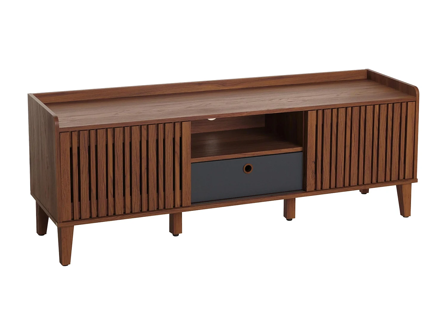 TV Stand MCW-M48,  walnut finish, dark grey drawer