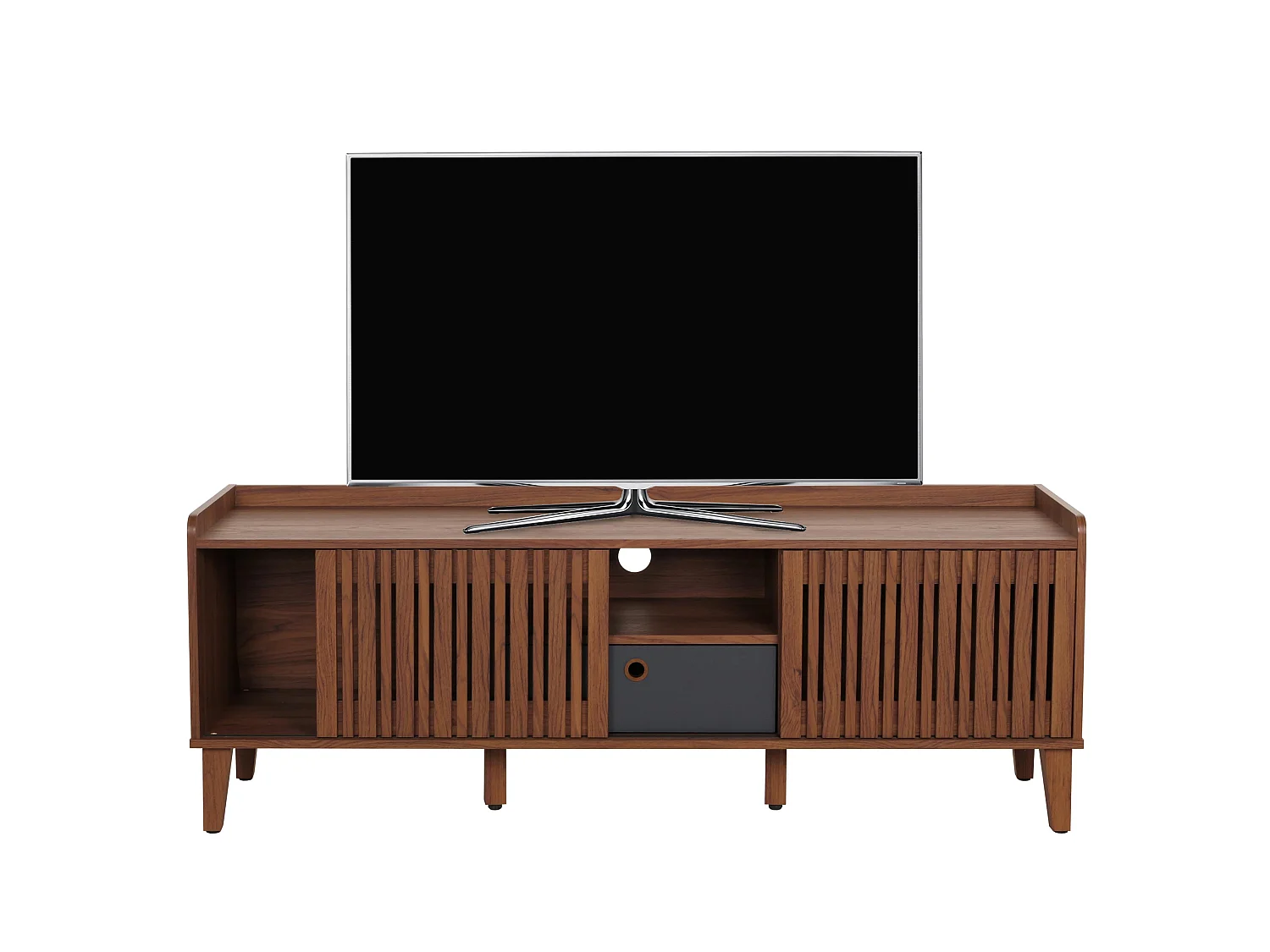 TV Stand MCW-M48,  walnut finish, dark grey drawer