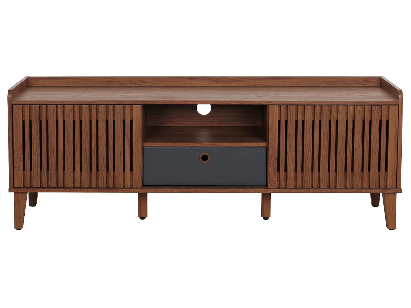 TV Stand MCW-M48,  walnut finish, dark grey drawer