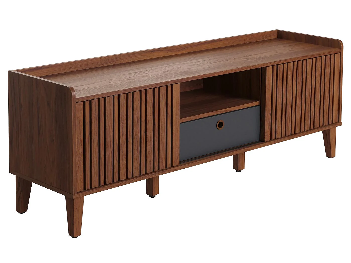 TV Stand MCW-M48,  walnut finish, dark grey drawer
