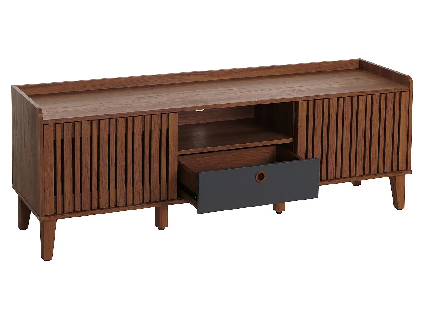 TV Stand MCW-M48,  walnut finish, dark grey drawer