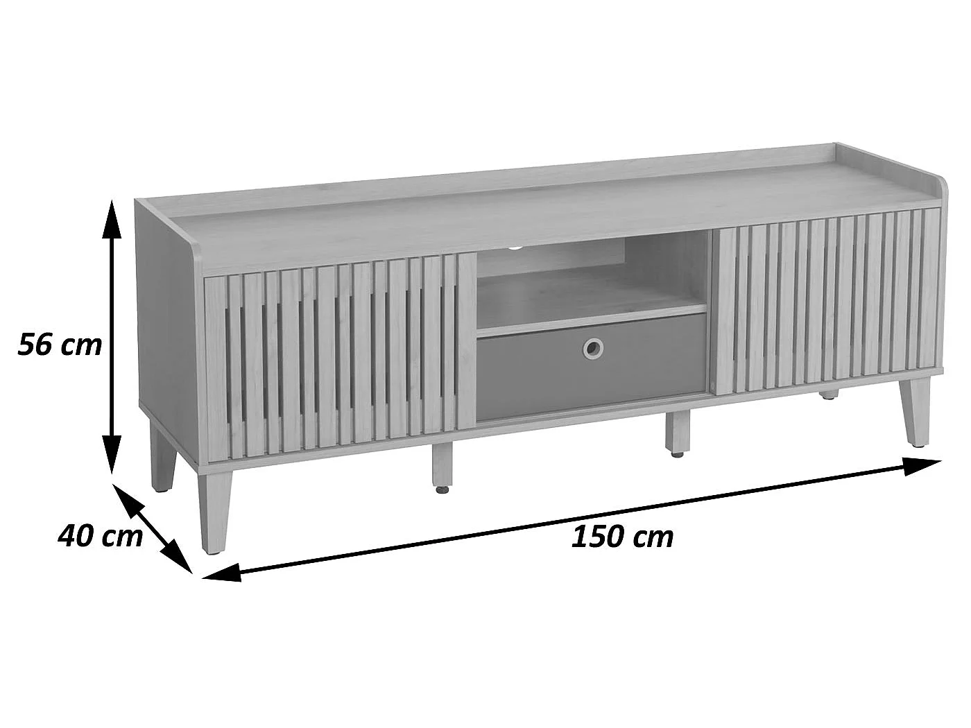 Porta TV MCW-M48, mobile basso, anta scorrevole legno massiccio mango 56x150x40cm ~ naturale, cassetto bianco