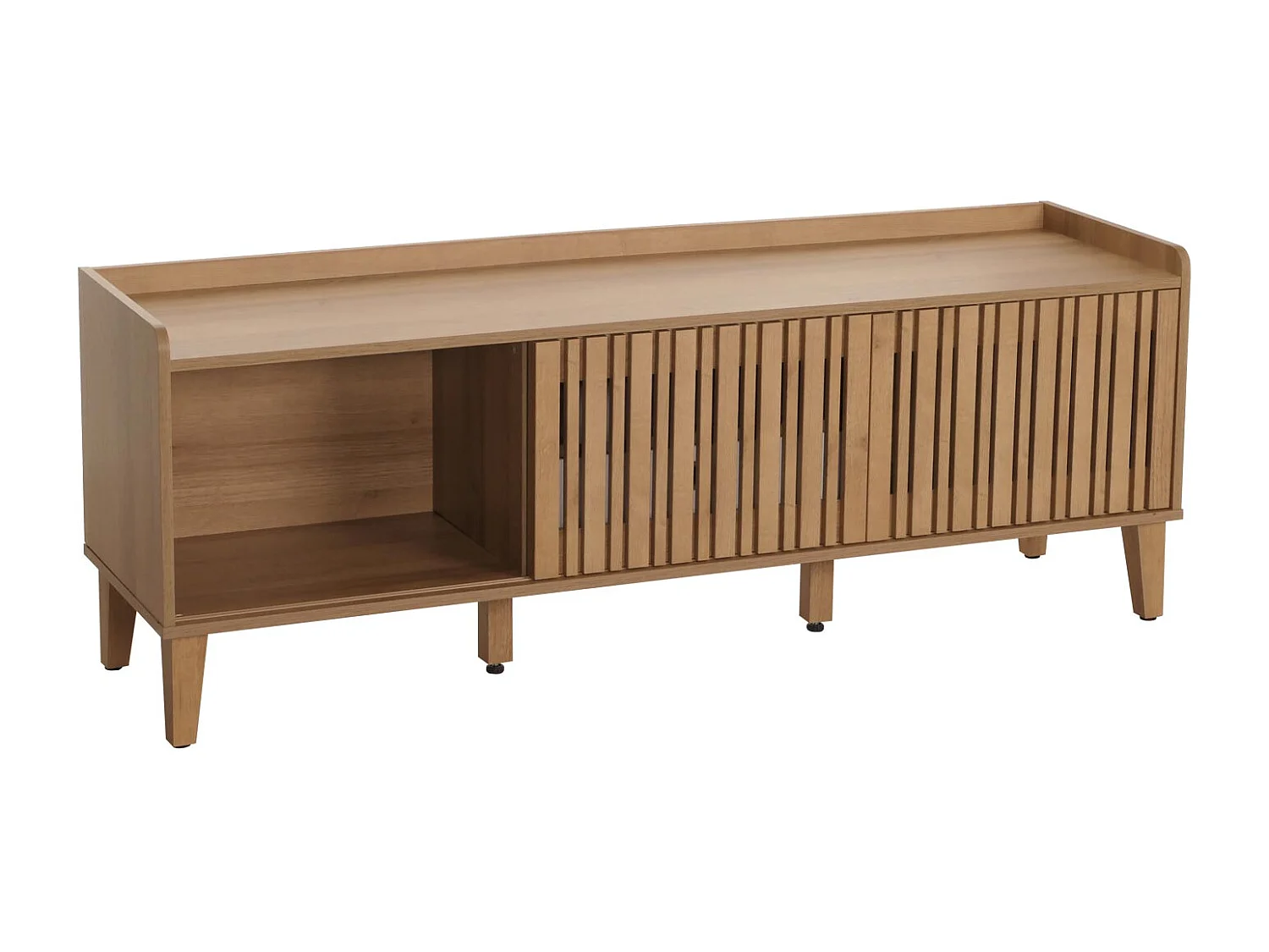 Porta TV MCW-M48, mobile basso, anta scorrevole legno massiccio mango 56x150x40cm ~ naturale, cassetto bianco