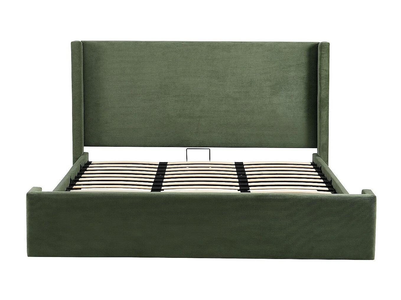 Lit coffre adulte 140x190 cm avec tête de lit capitonnée en velours côtelé vert kaki - Elma
