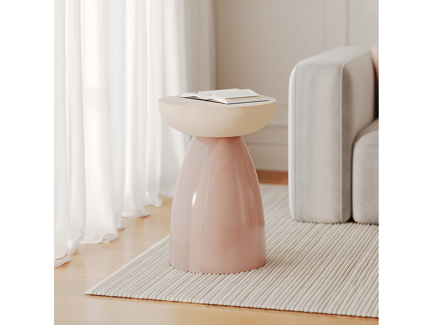 Tavolino rotondo in metallo rosa - Colette