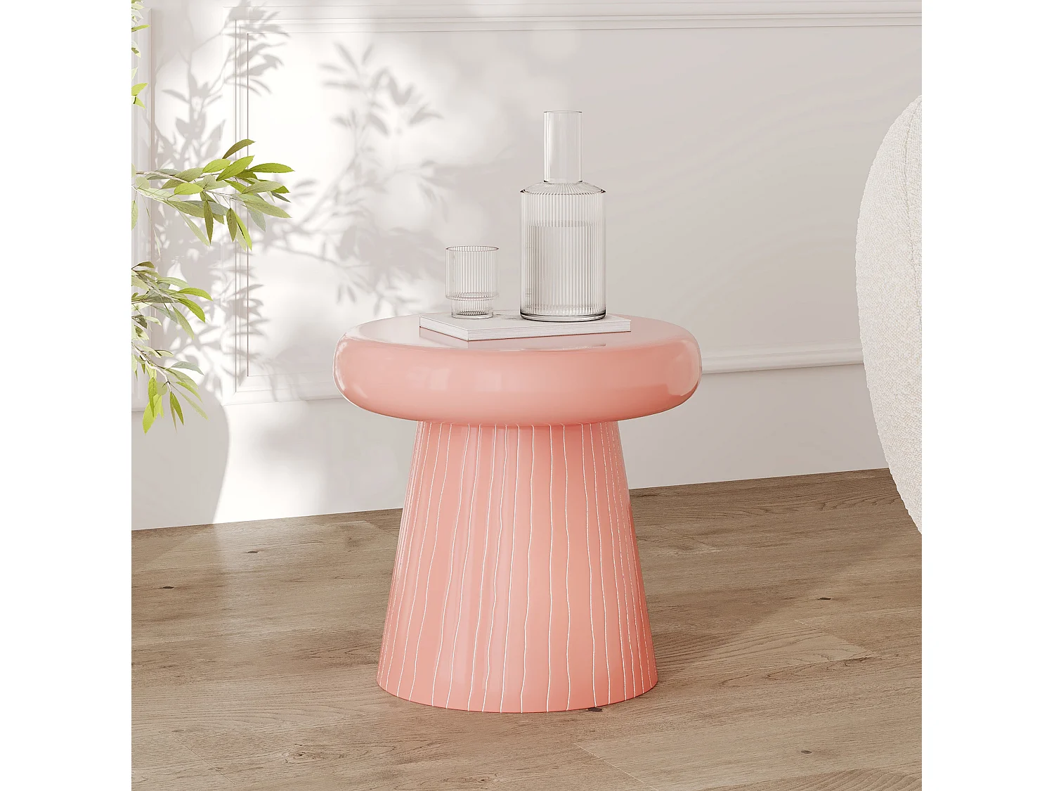 Mesa auxiliar redonda de metal rosa - Rosalie