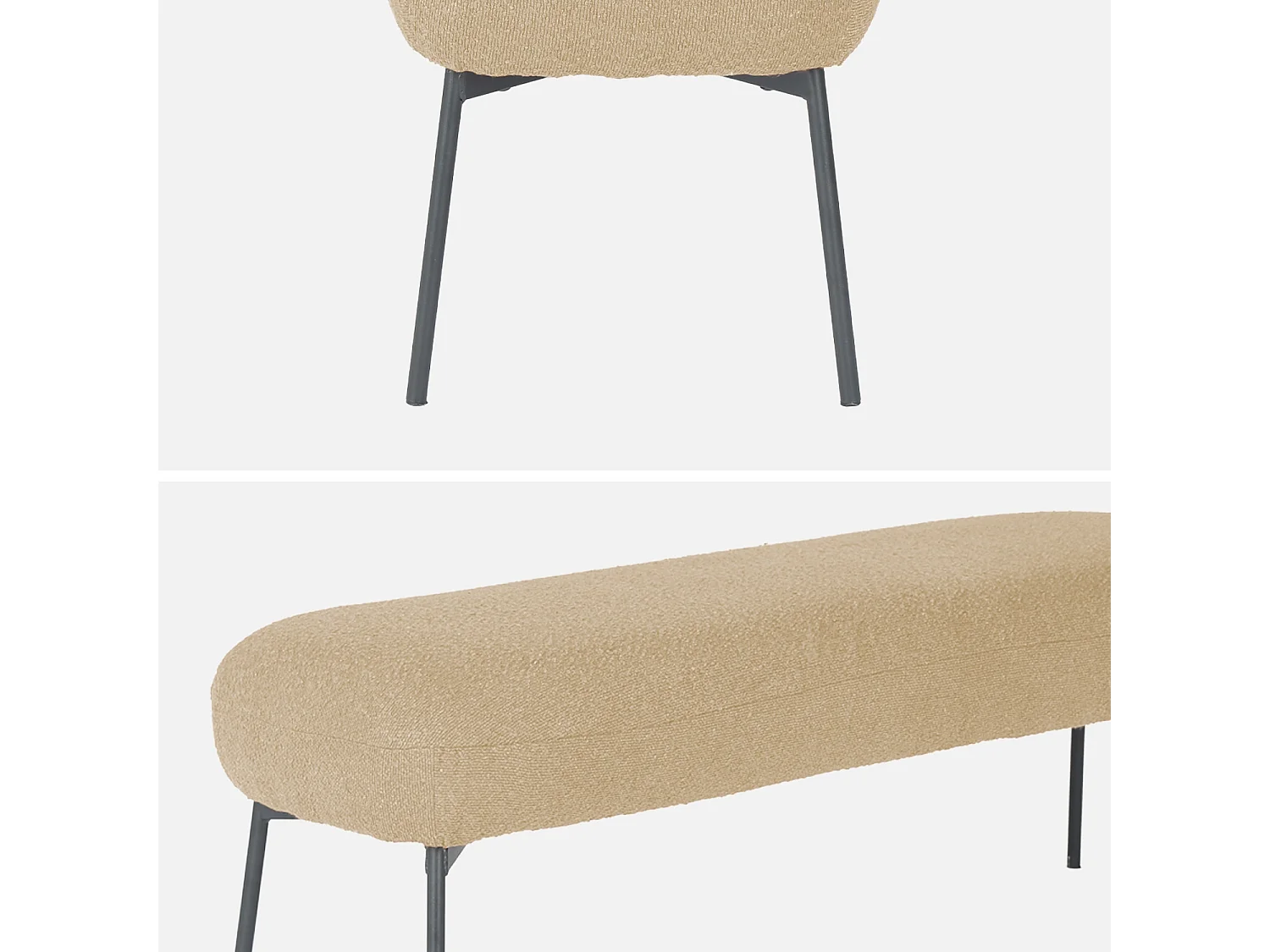 Panca tessuto bouclé e gambe in metallo, beige