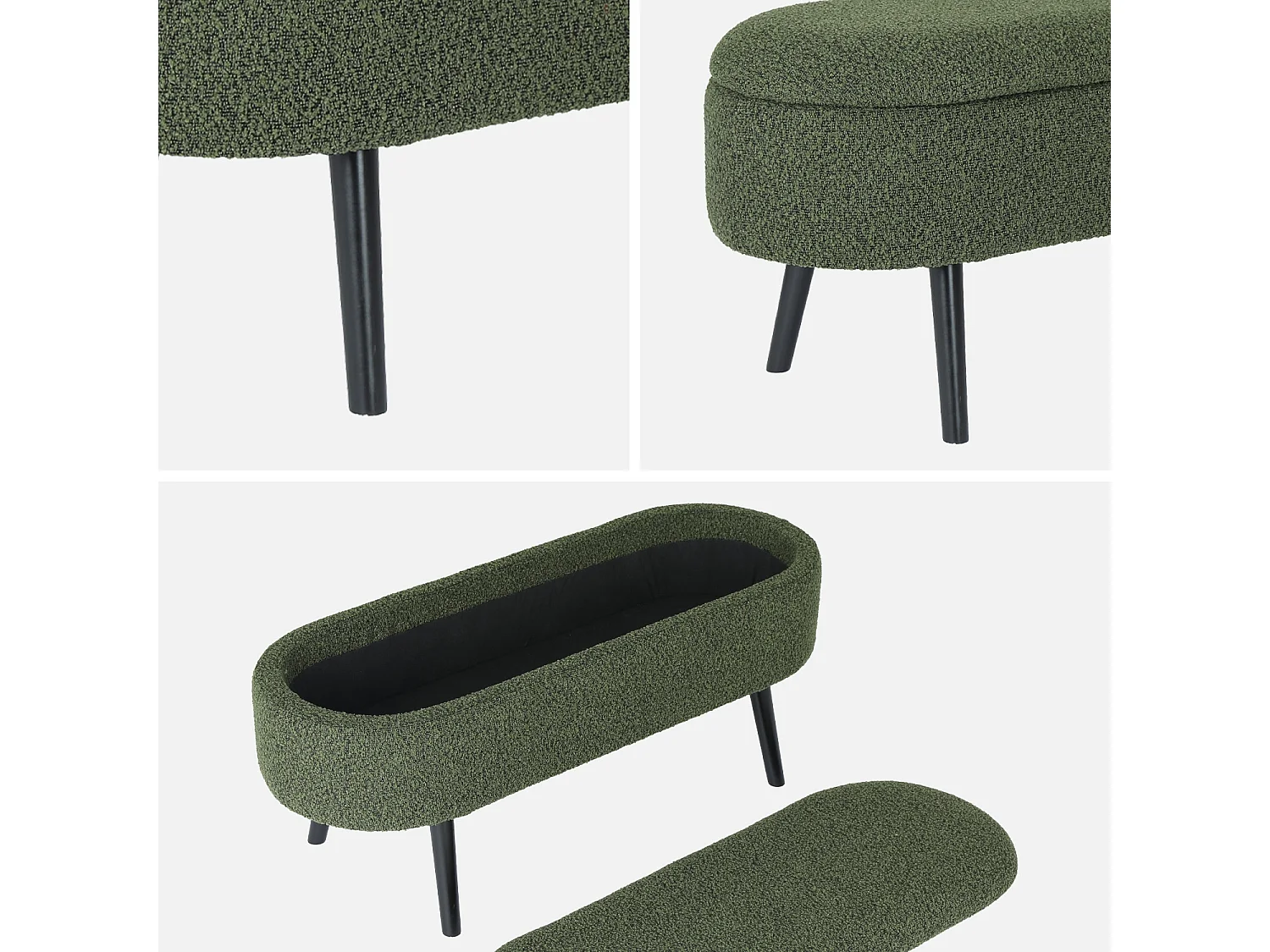 Cassapanca con rivestimento bouclé, verde kaki