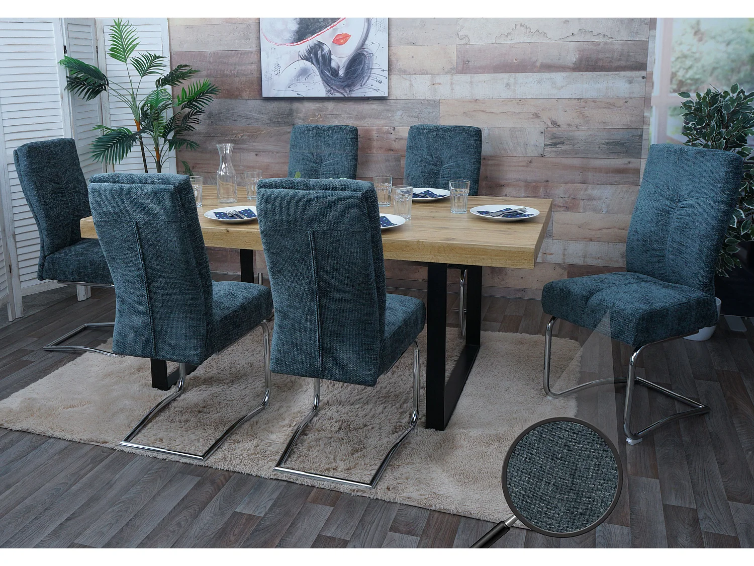 Cadeira de jantar MCW-G56 (conjunto de 6),  azul-verde