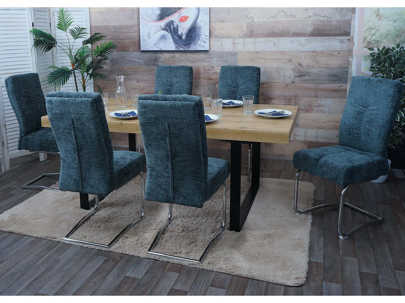 Cadeira de jantar MCW-G56 (conjunto de 6),  azul-verde