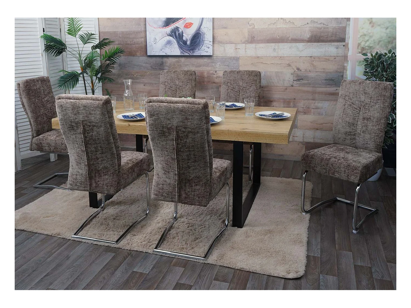 Set 6 sedie da pranzo MCW-G56, soggiorno cucina sedia a slitta poltrona, metallo stoffa/tessuto ciniglia ~ marrone