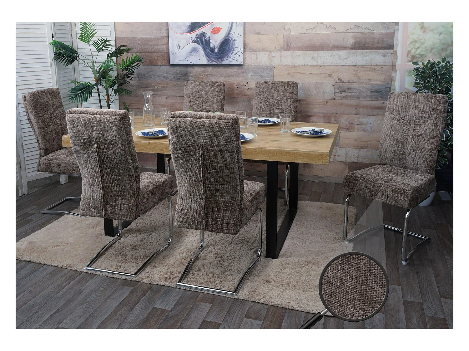 Set 6 sedie da pranzo MCW-G56, soggiorno cucina sedia a slitta poltrona, metallo stoffa/tessuto ciniglia ~ marrone