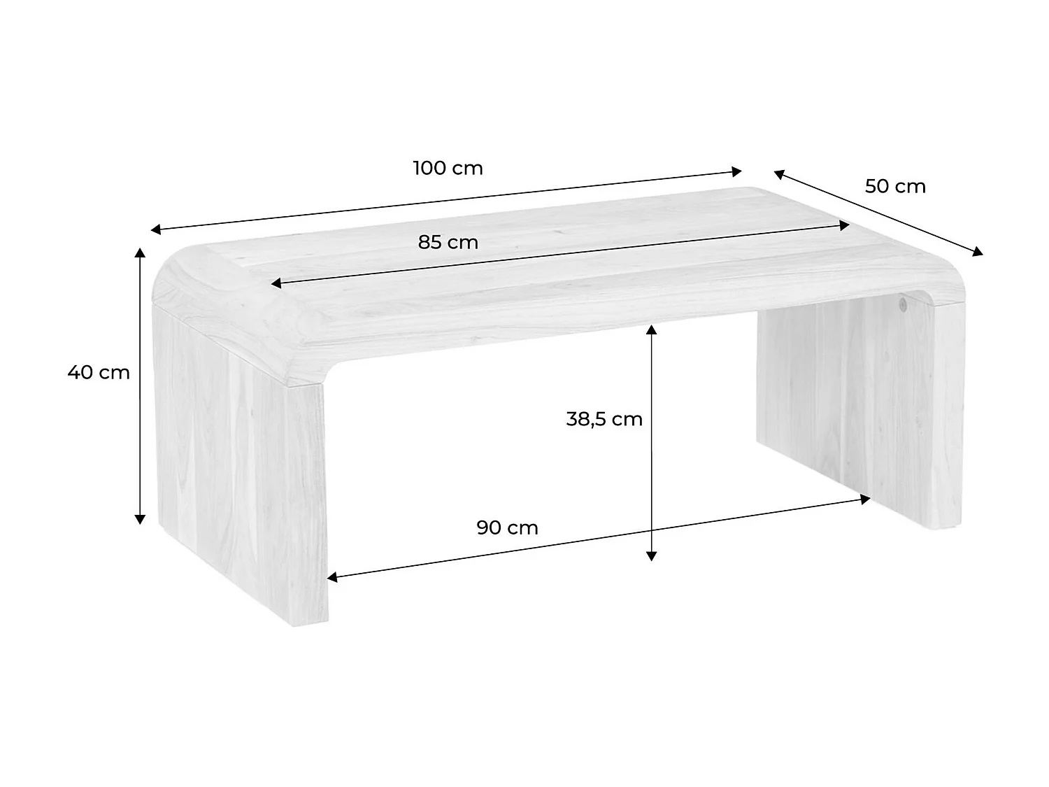 Table basse rectangulaire en acacia massif 100cm