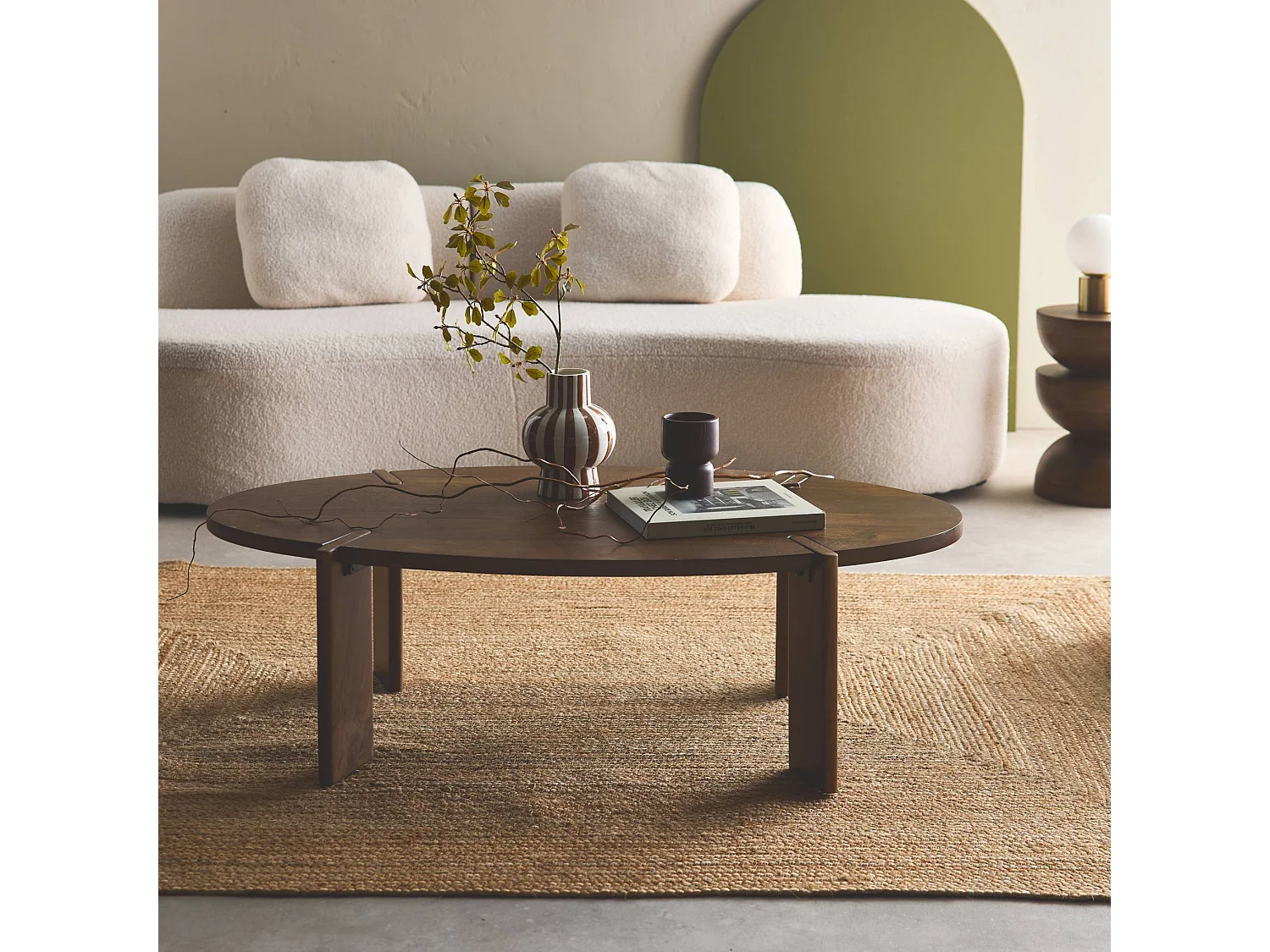 Table basse ovale en bois de manguier massif 120cm