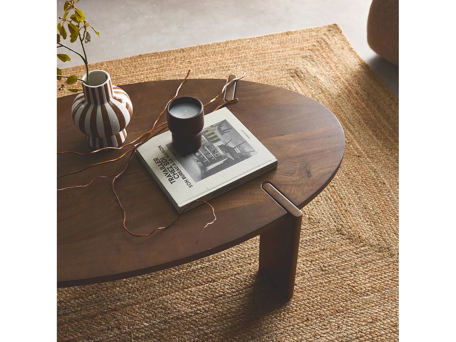 Table basse ovale en bois de manguier massif 120cm