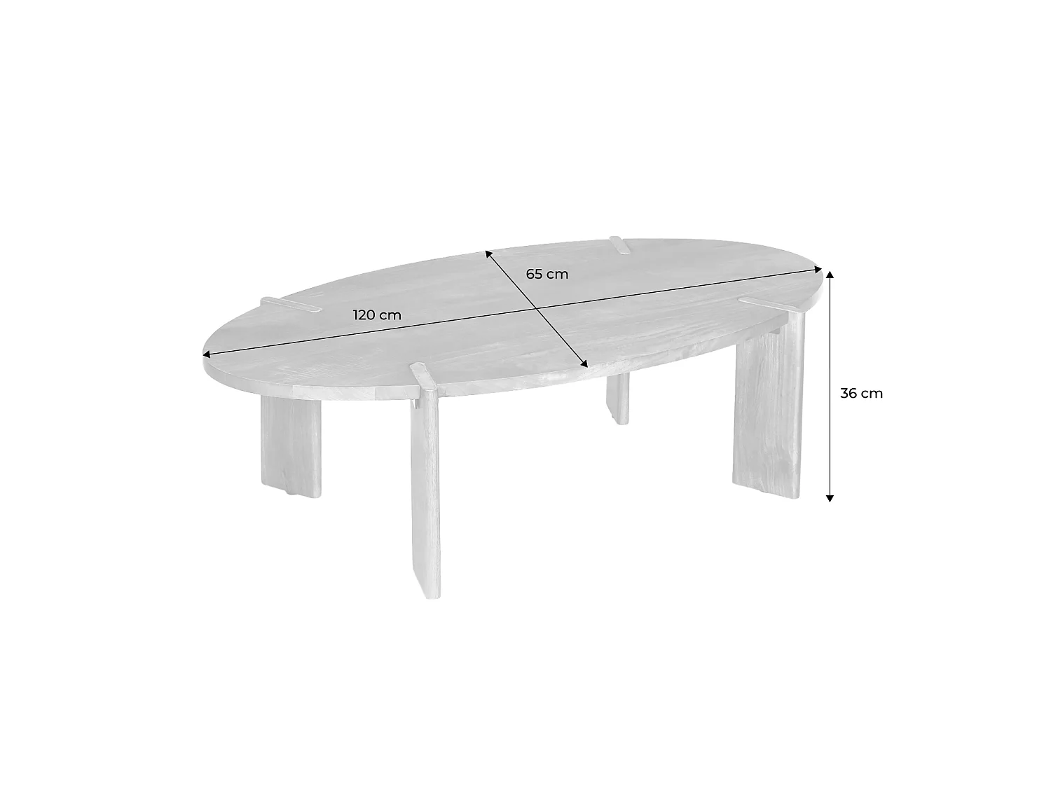 Tavolino ovale in legno di mango massiccio 120 cm