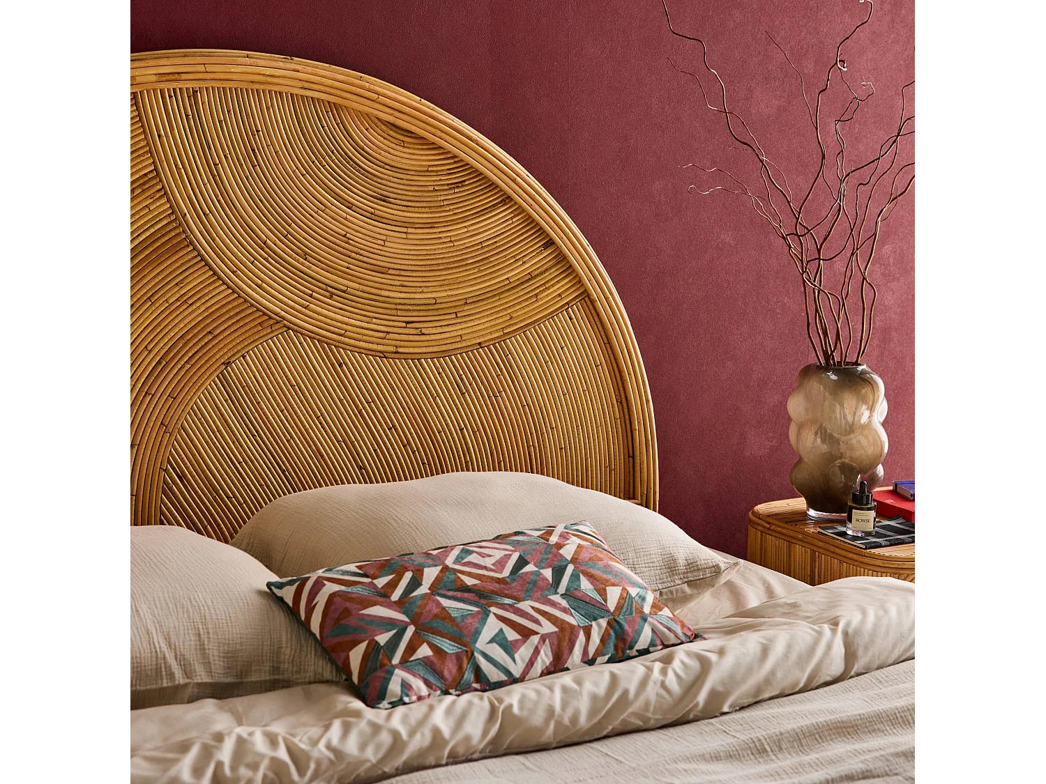 Testata in rattan naturale, baya, marrone naturale, 140x4.5x115 cm