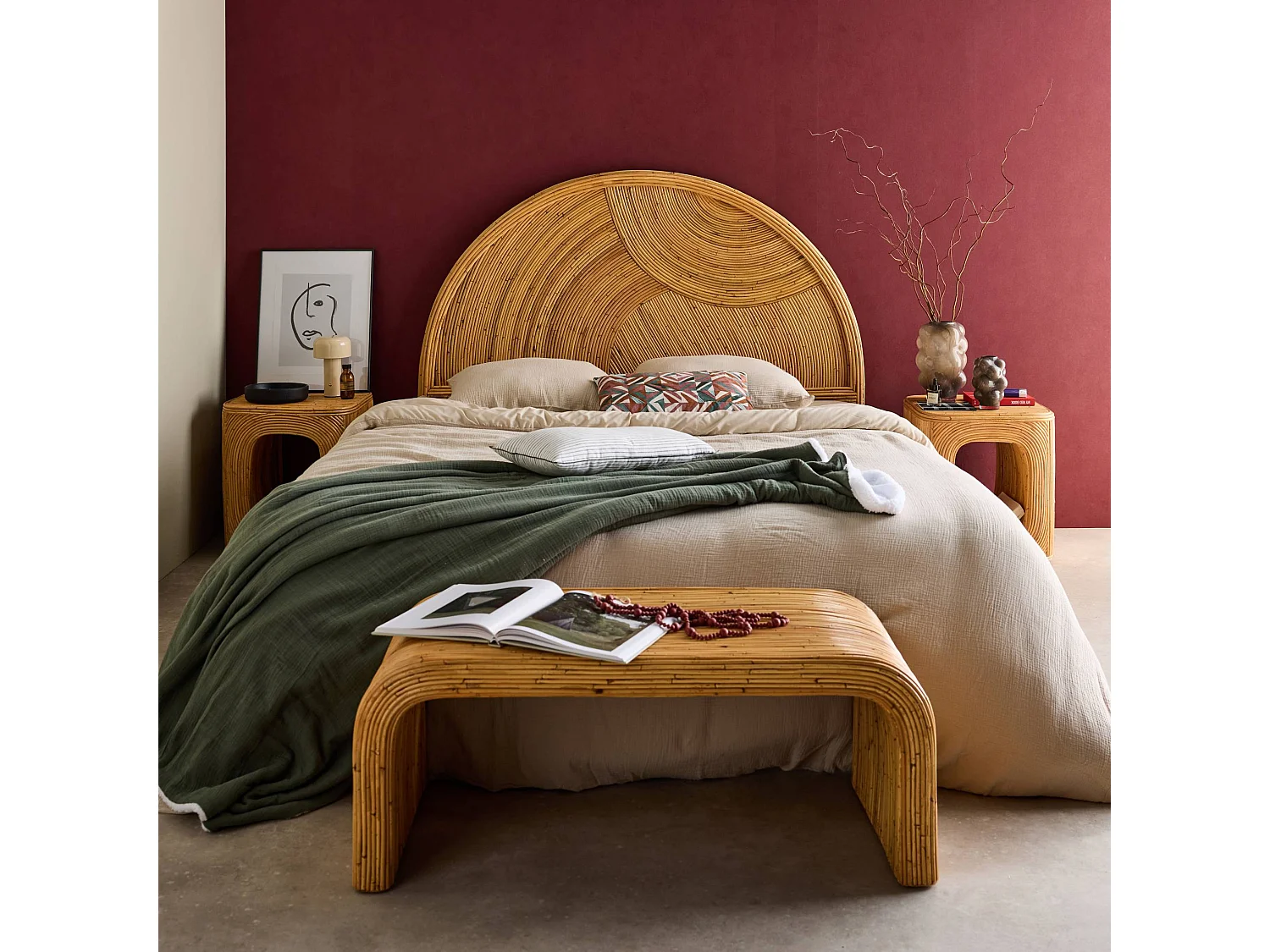 Testata in rattan naturale, baya, marrone naturale, 140x4.5x115 cm