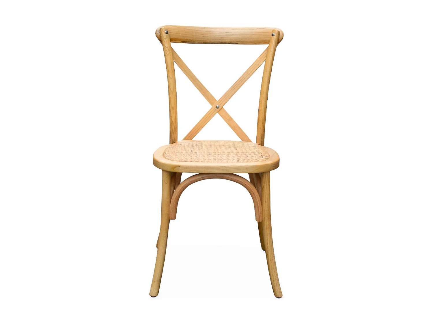 Lot de 4 chaises de bistrot en bois de cédrèle naturel. vintage. assise en rotin. empilables