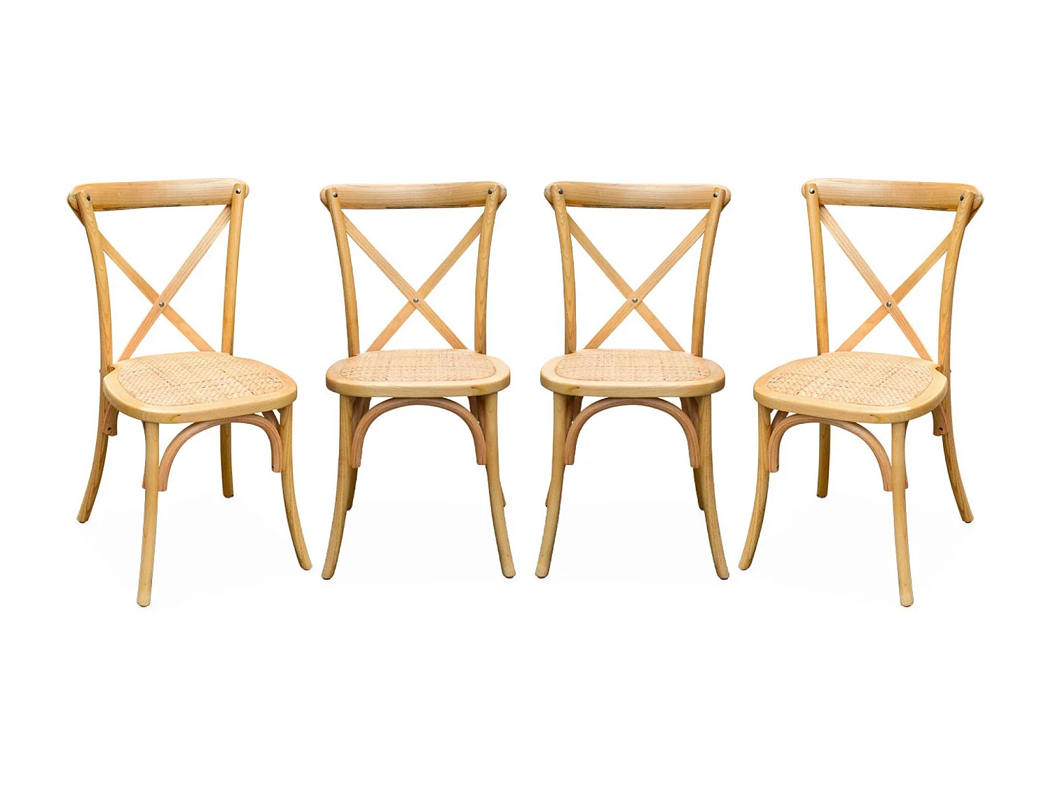 Set di 4 sedie da bistrot vintage in legno, marrone naturale
