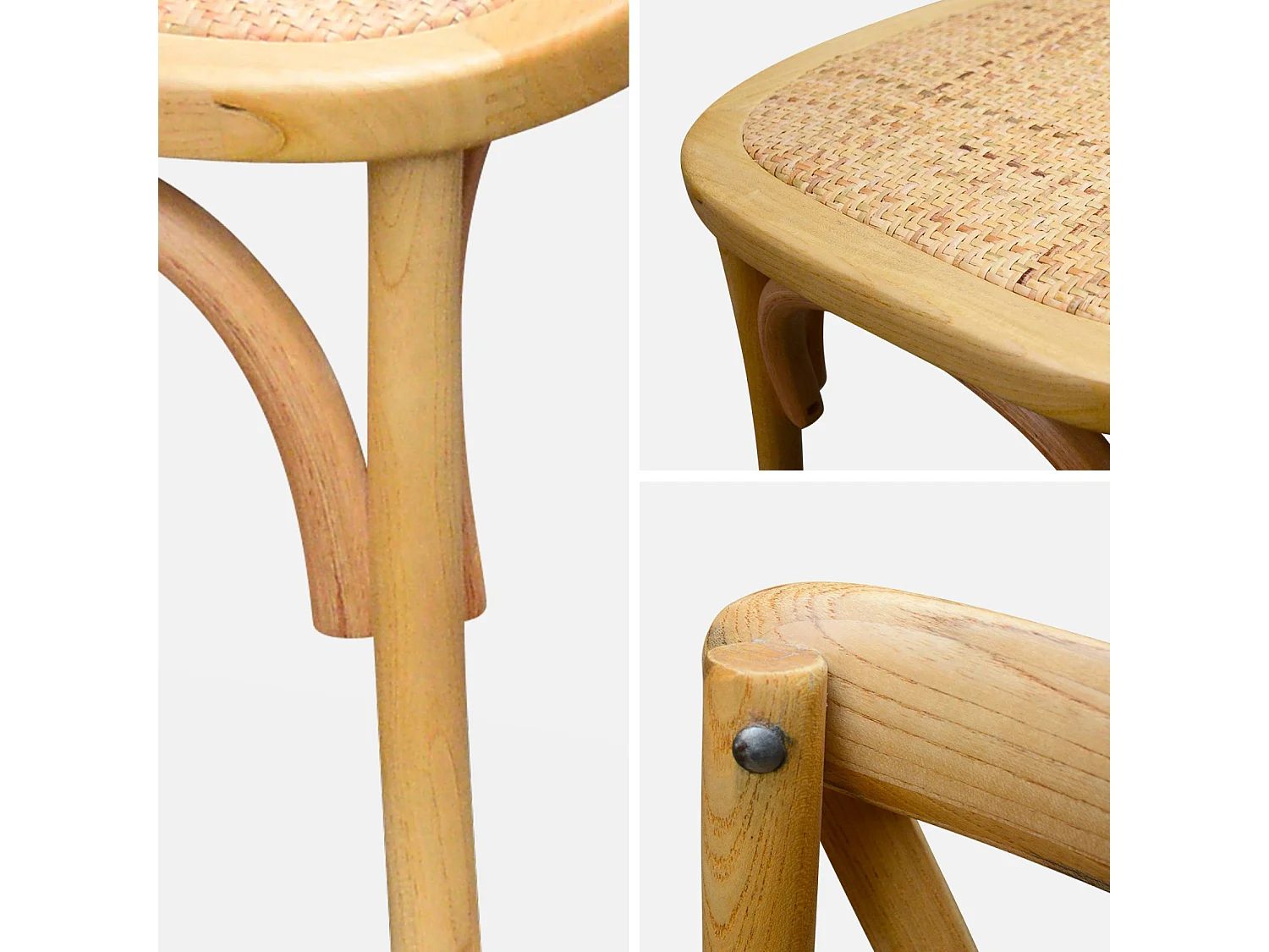 Set di 4 sedie da bistrot vintage in legno, marrone naturale