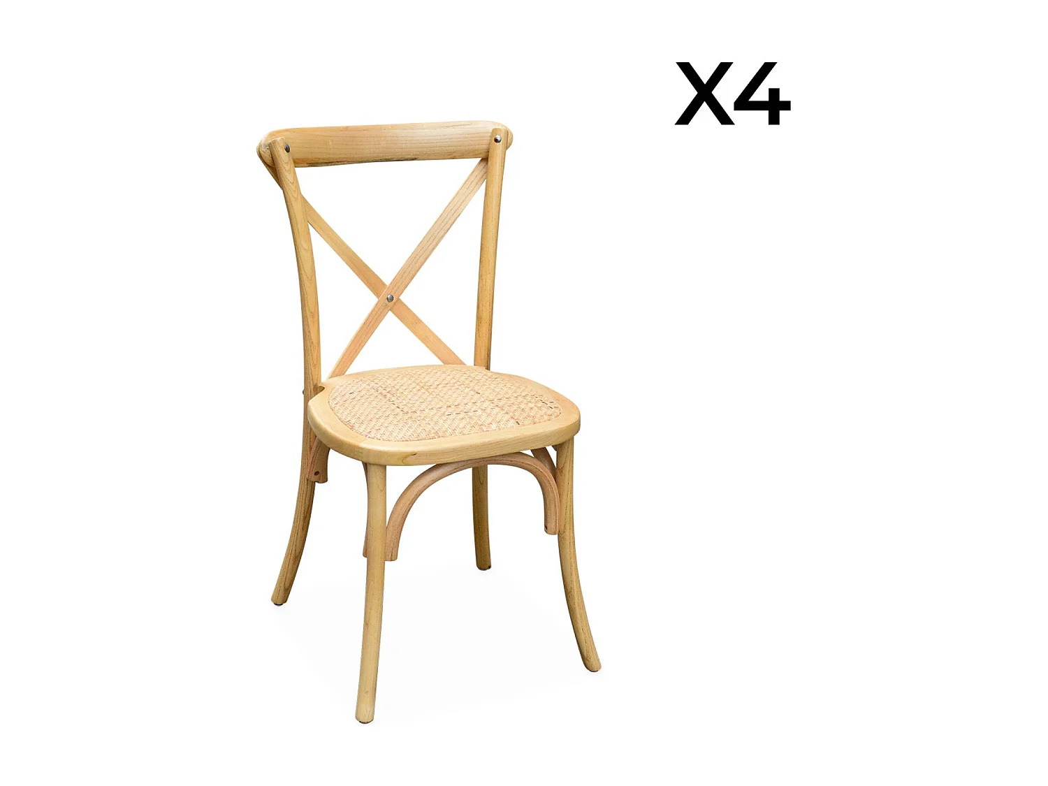 Silla de bistró vintage de madera, set de 4 natural