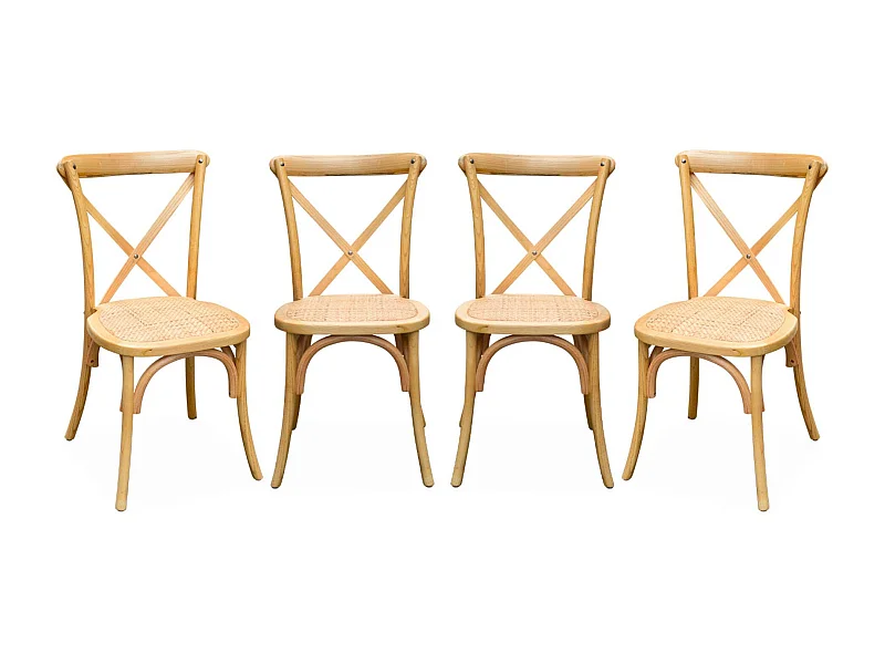 Silla de bistró vintage de madera, set de 4 natural