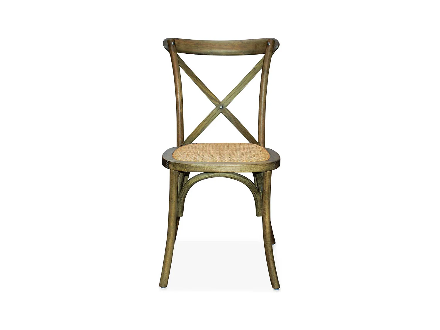 Lot de 4 chaises de bistrot en bois d'hévéa marron vieilli. vintage. assise en rotin. empilables