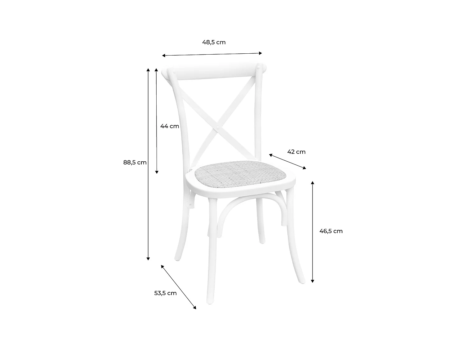 Lot de 4 chaises de bistrot en bois d'hévéa marron vieilli. vintage. assise en rotin. empilables