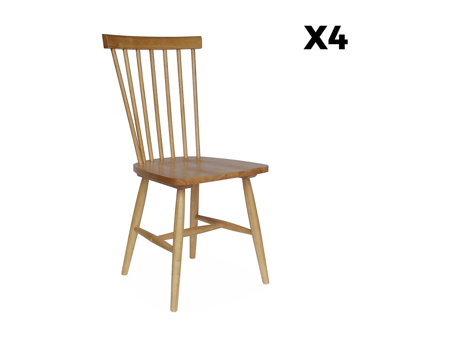 Set di 4 sedie a doghe in legno di gomma naturale | sweeek