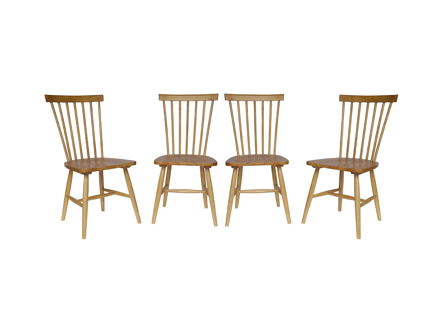 Lot de 4 chaises naturelles à barreaux en bois d'hévéa. ROMIE. L 50.8 x P 44.2 x H 90cm