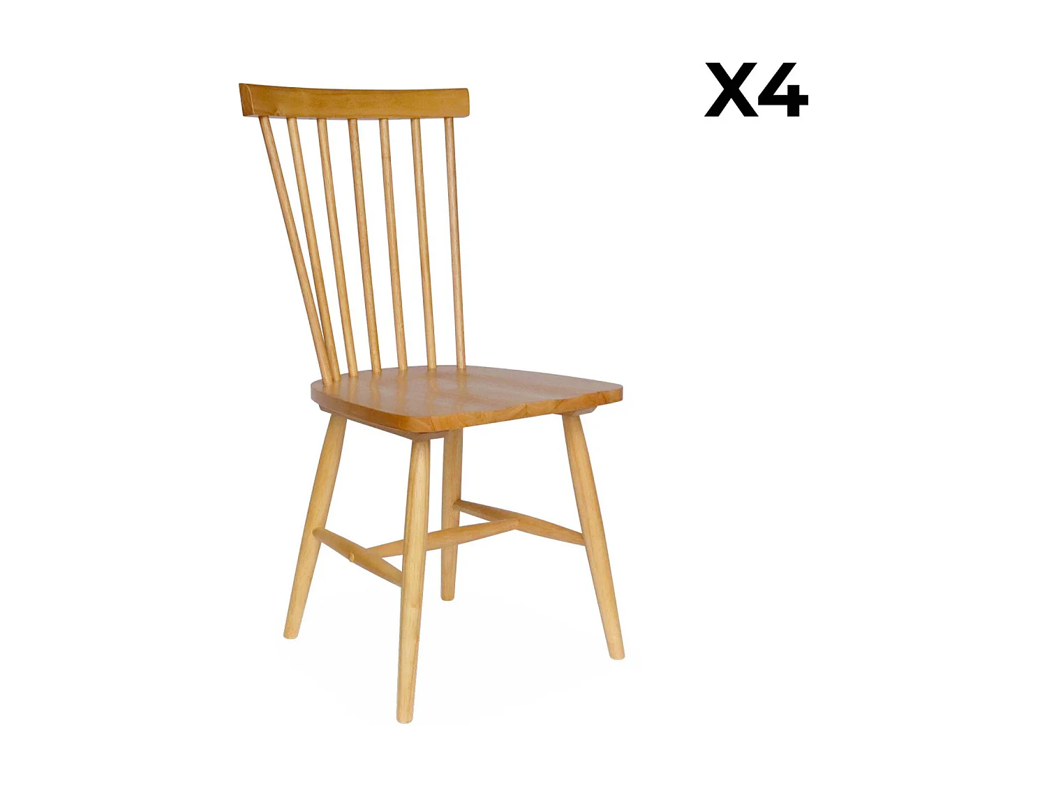 Set di 4 sedie a doghe in legno di gomma naturale | sweeek