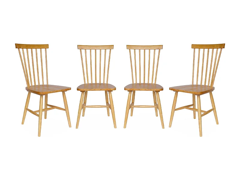 Lot de 4 chaises naturelles à barreaux en bois d'hévéa. ROMIE. L 50.8 x P 44.2 x H 90cm
