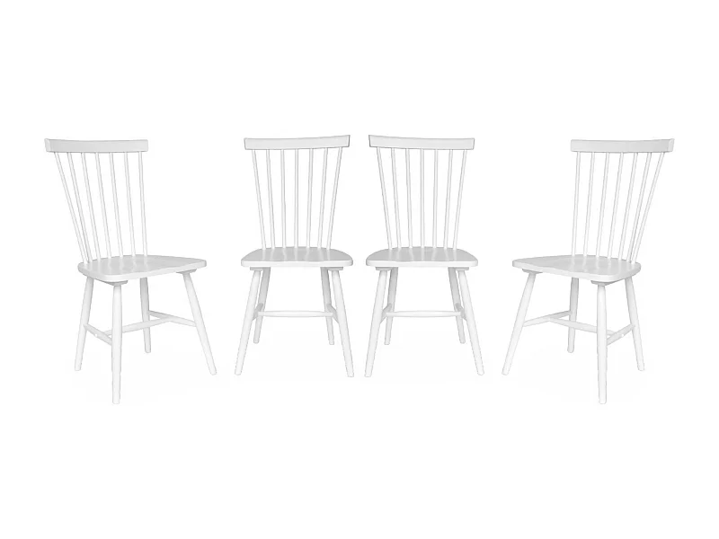 Lot de 4 chaises blanches à barreaux en bois d'hévéa. ROMIE. L 50.8 x P 44.2 x H 90cm