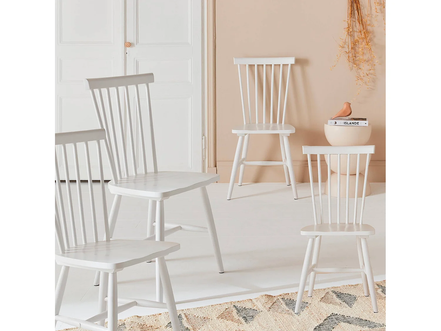 Set di 4 sedie in legno di hevea, bianco