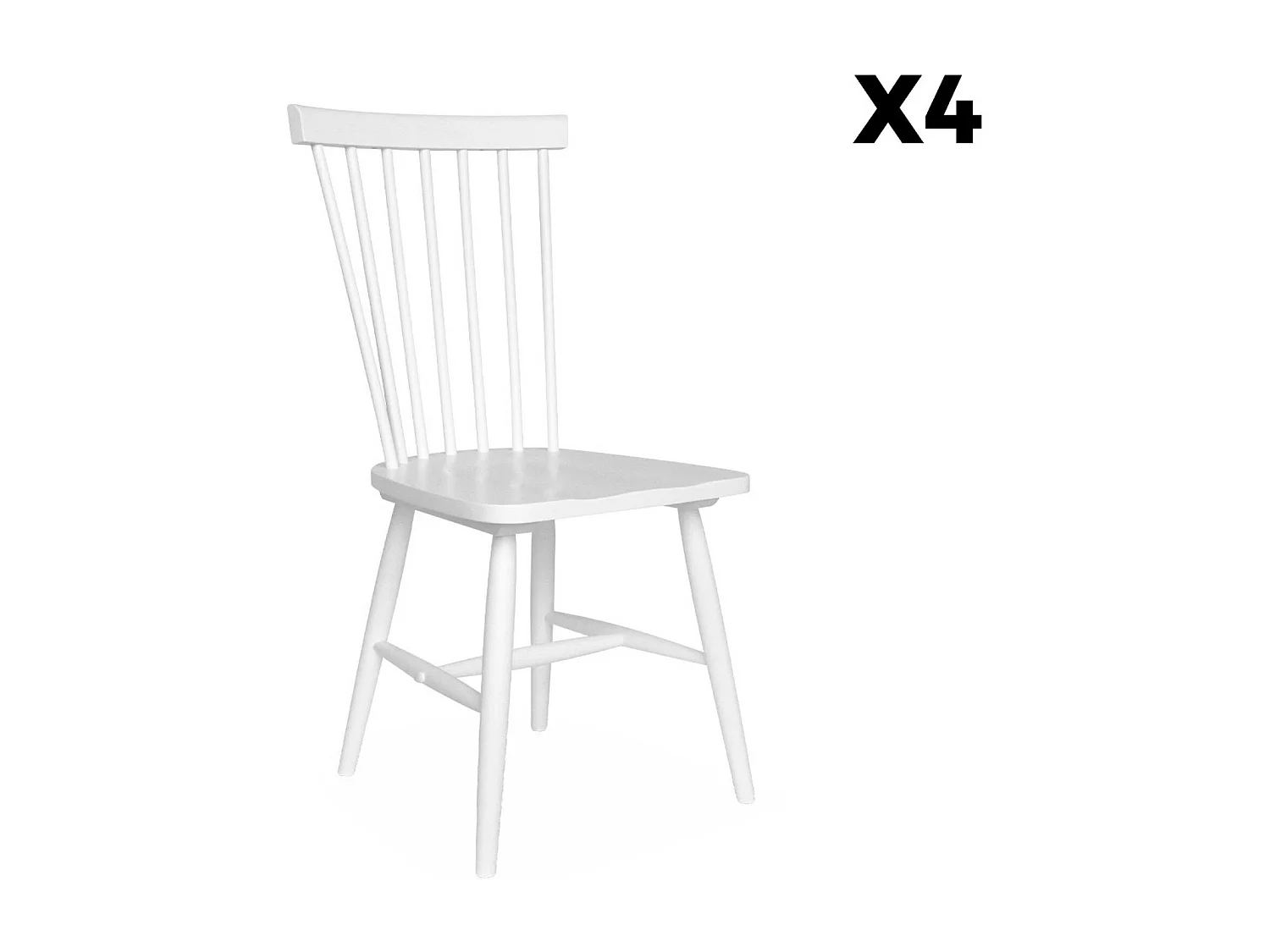 Set di 4 sedie in legno di hevea, bianco