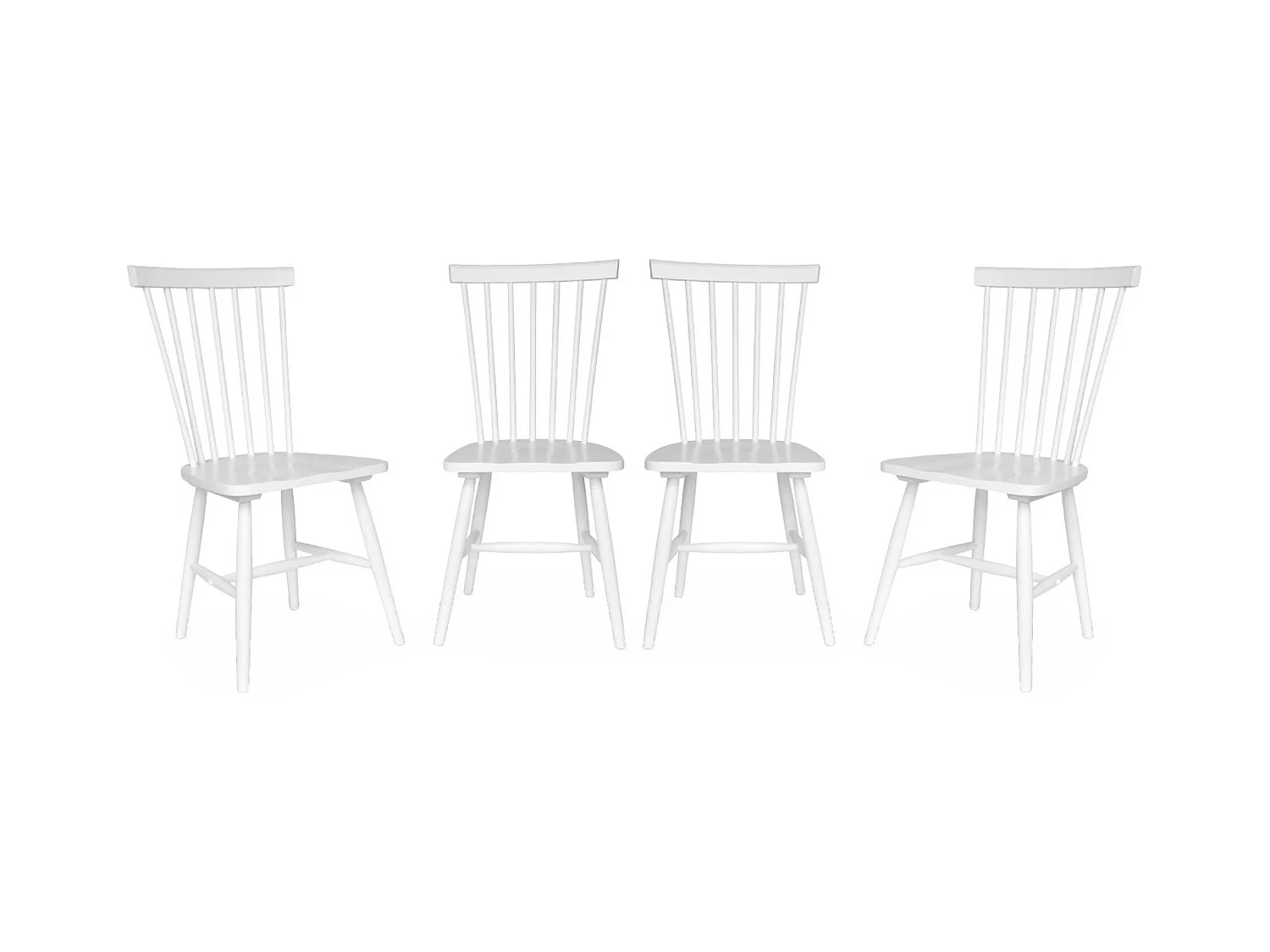 Lot de 4 chaises blanches à barreaux en bois d'hévéa. ROMIE. L 50.8 x P 44.2 x H 90cm