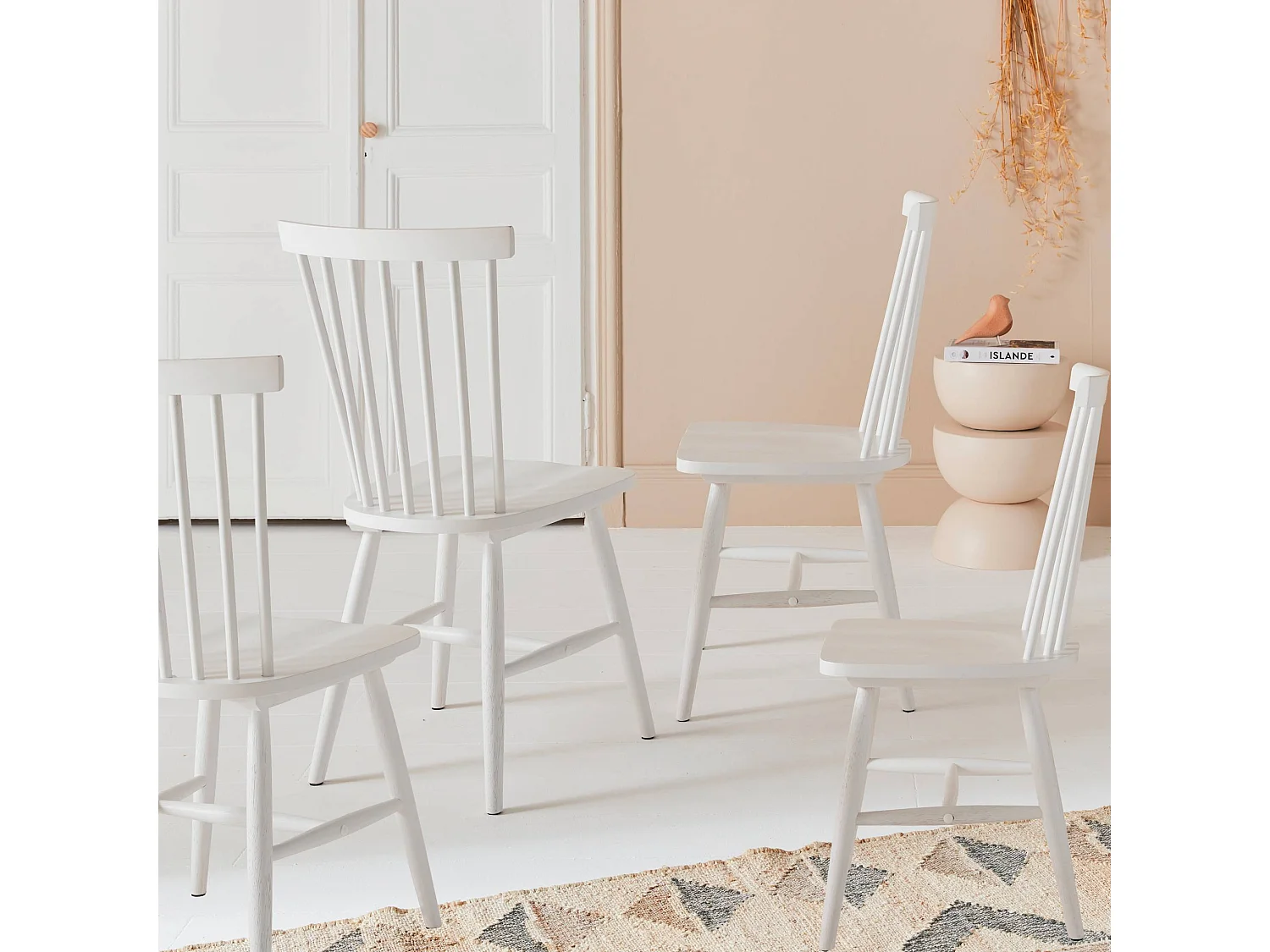 Set di 4 sedie in legno di hevea, bianco