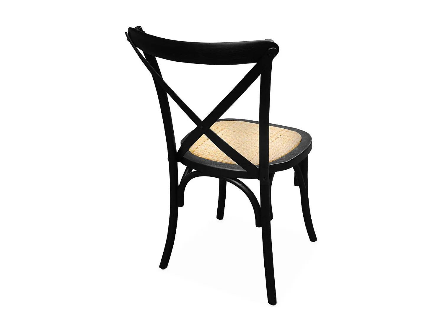 Lot de 4 chaises de bistrot en bois d'hévéa noir. vintage. assise en rotin. empilables