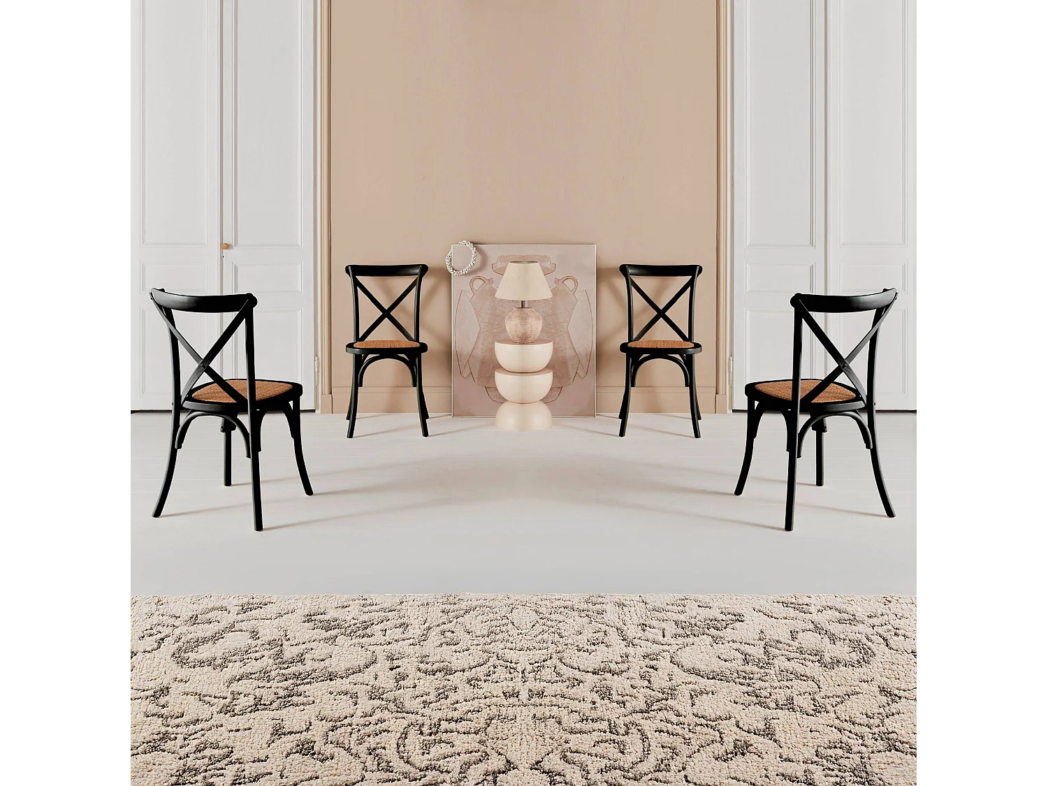 Silla de bistró vintage de madera, set de 4 negro