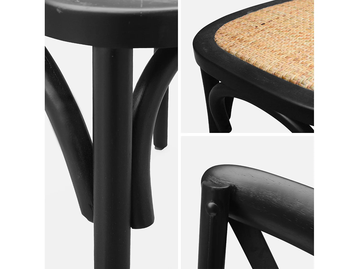 Silla de bistró vintage de madera, set de 4 negro