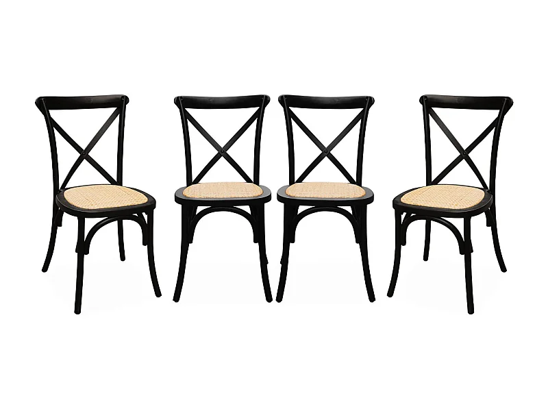 Silla de bistró vintage de madera, set de 4 negro