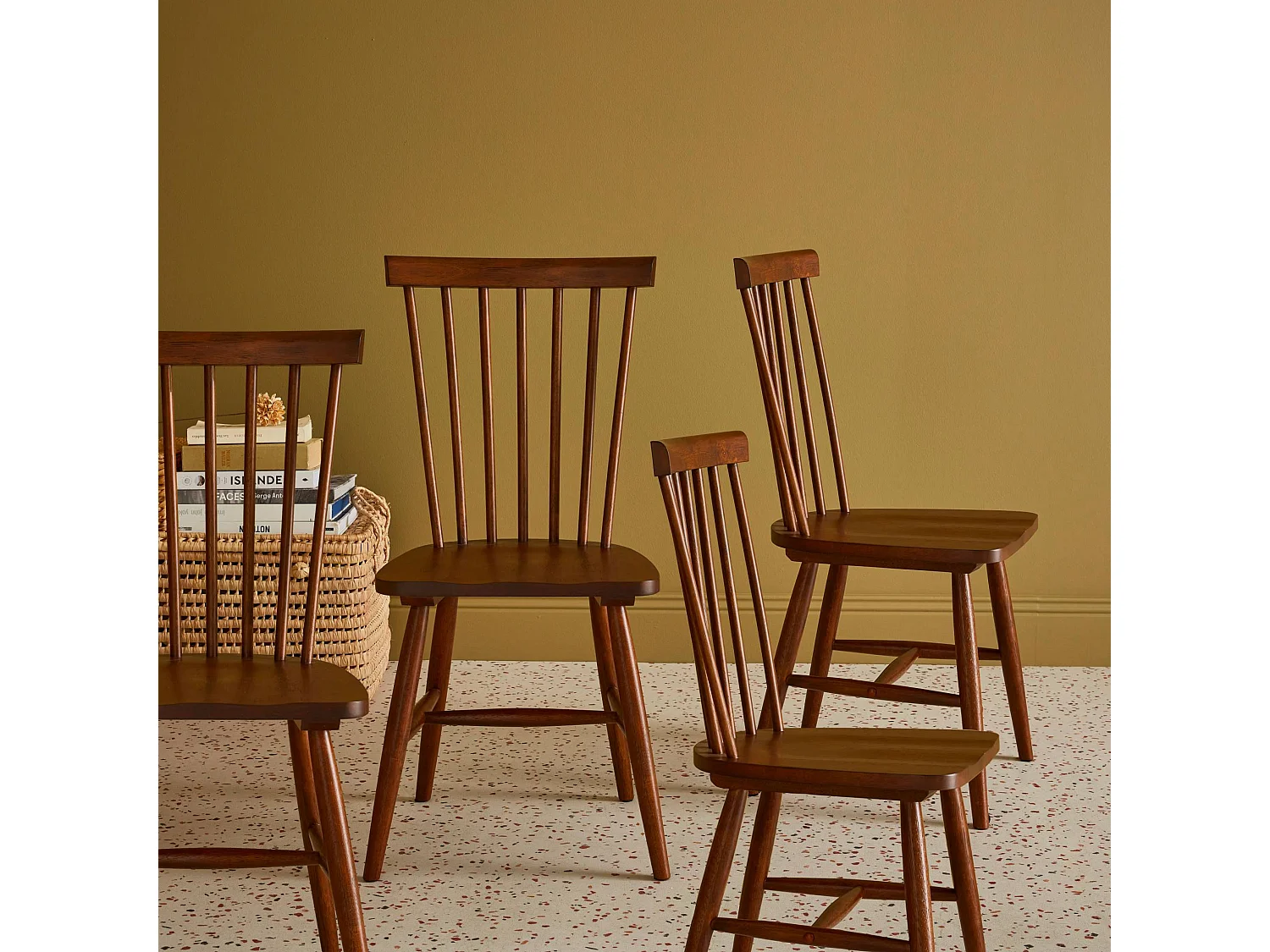 Set di 4 sedie in legno di hevea, marrone