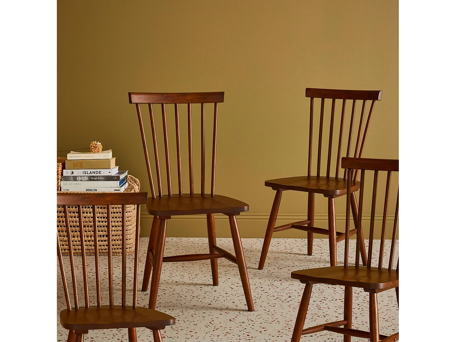 Set di 4 sedie in legno di hevea, marrone